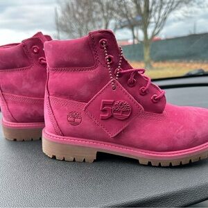 NEW Timberland 50th Anniversary 6-Inch Boots Youth 3 Dark Pink Waterproof